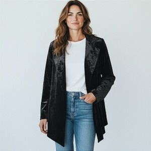 Fifteen Twenty Black Velvet Jacket Open Front Blazer Made in USA Goth Size Small